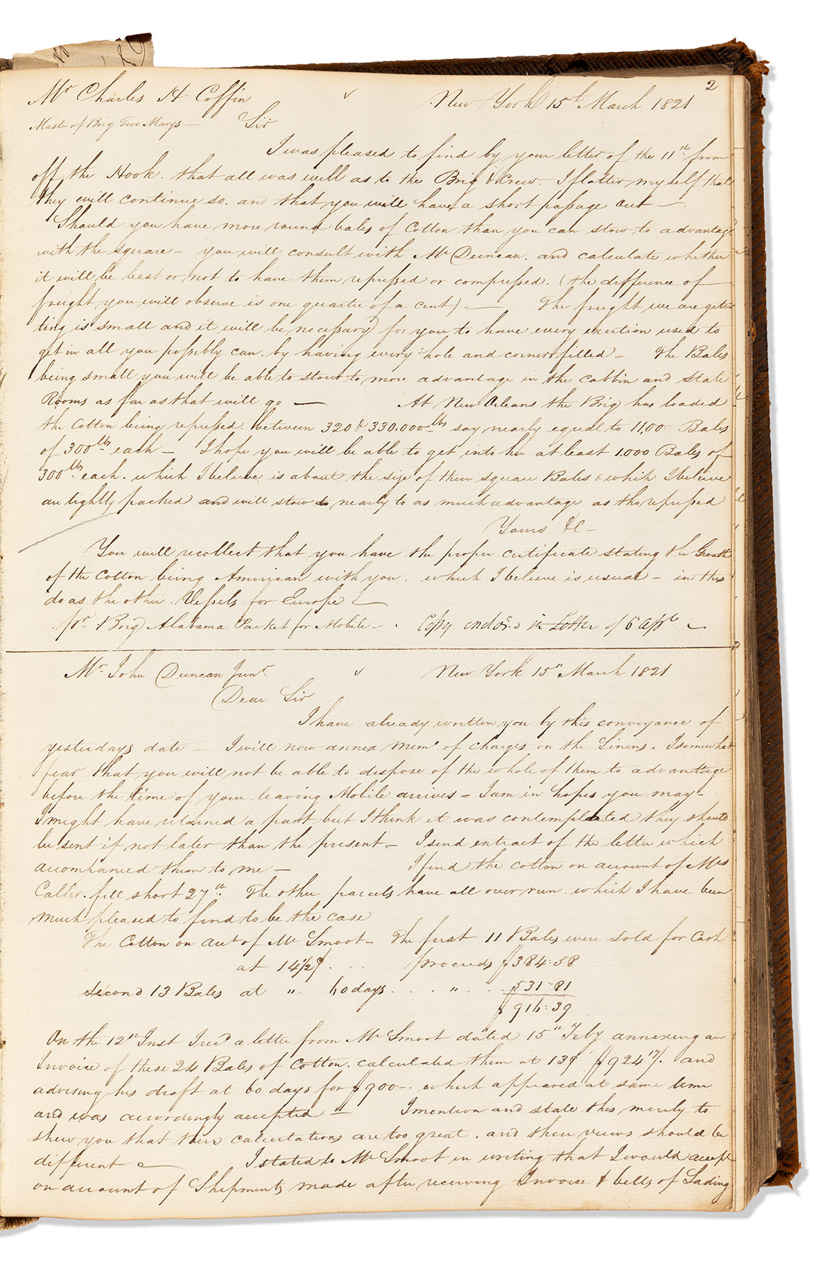 (NEW YORK CITY.) David R. Lambert. Letter copy book of a New York cotton merchant.